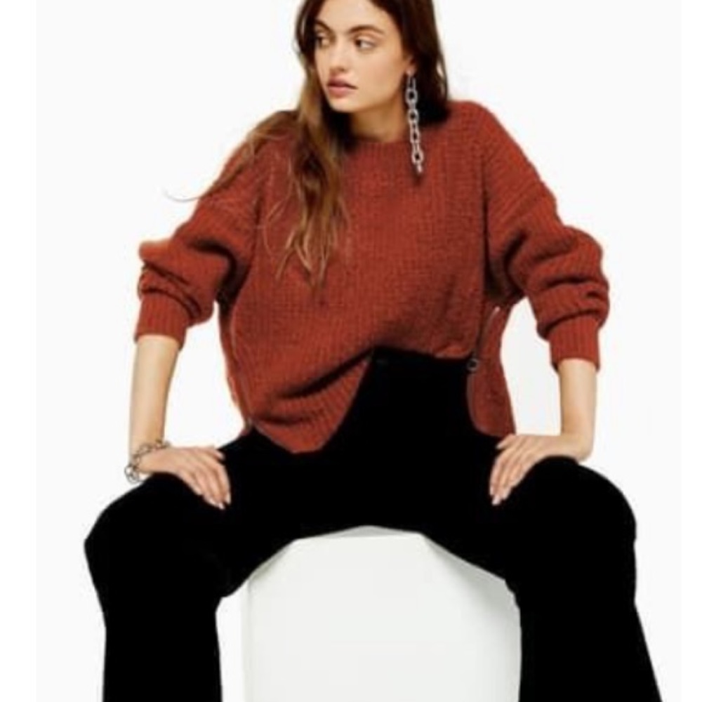 🌟NWT topshop slouchy rust side zip sweater 8-10